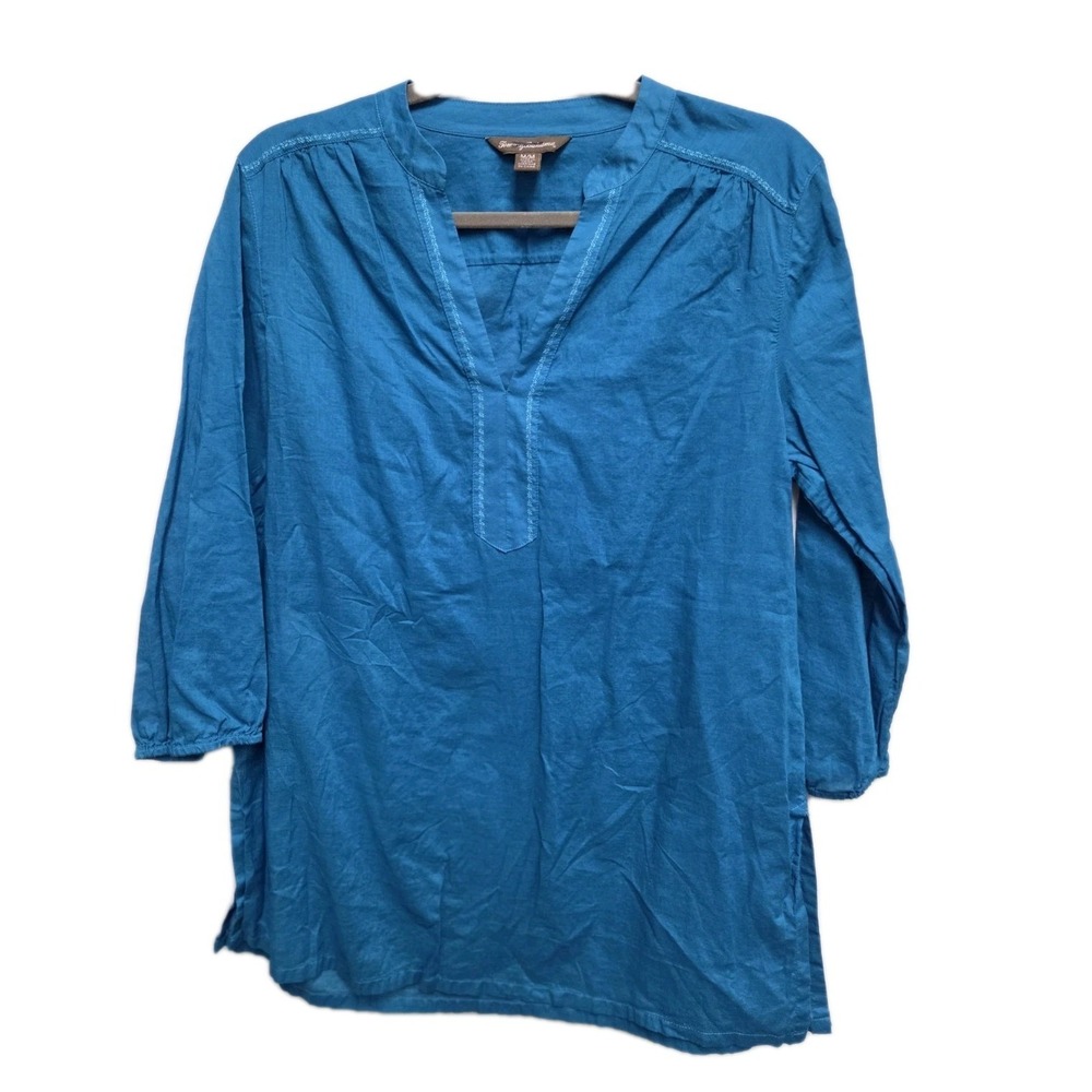 Tommy Bahama Embroidered Peasant Top Women‎ Size M Blue Boho Coastal Cottagecore
